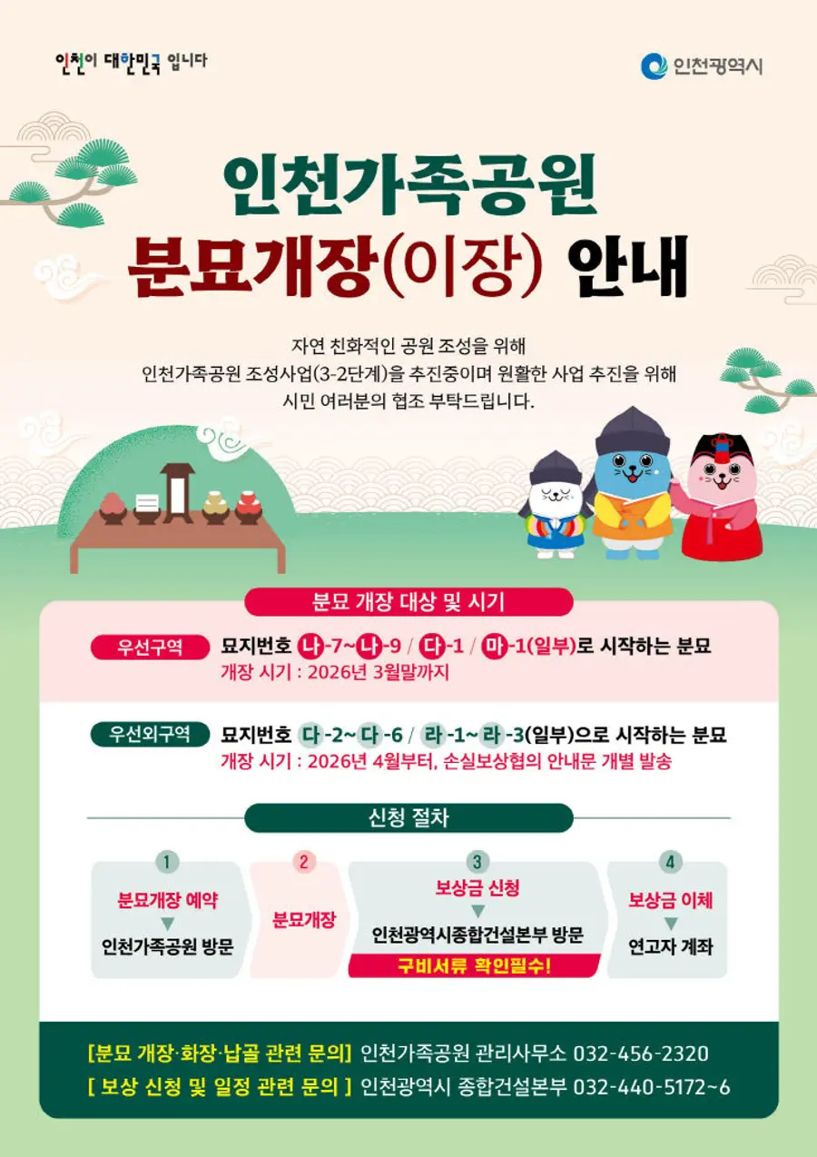 인천가족공원 분묘개장(이장) 안내문