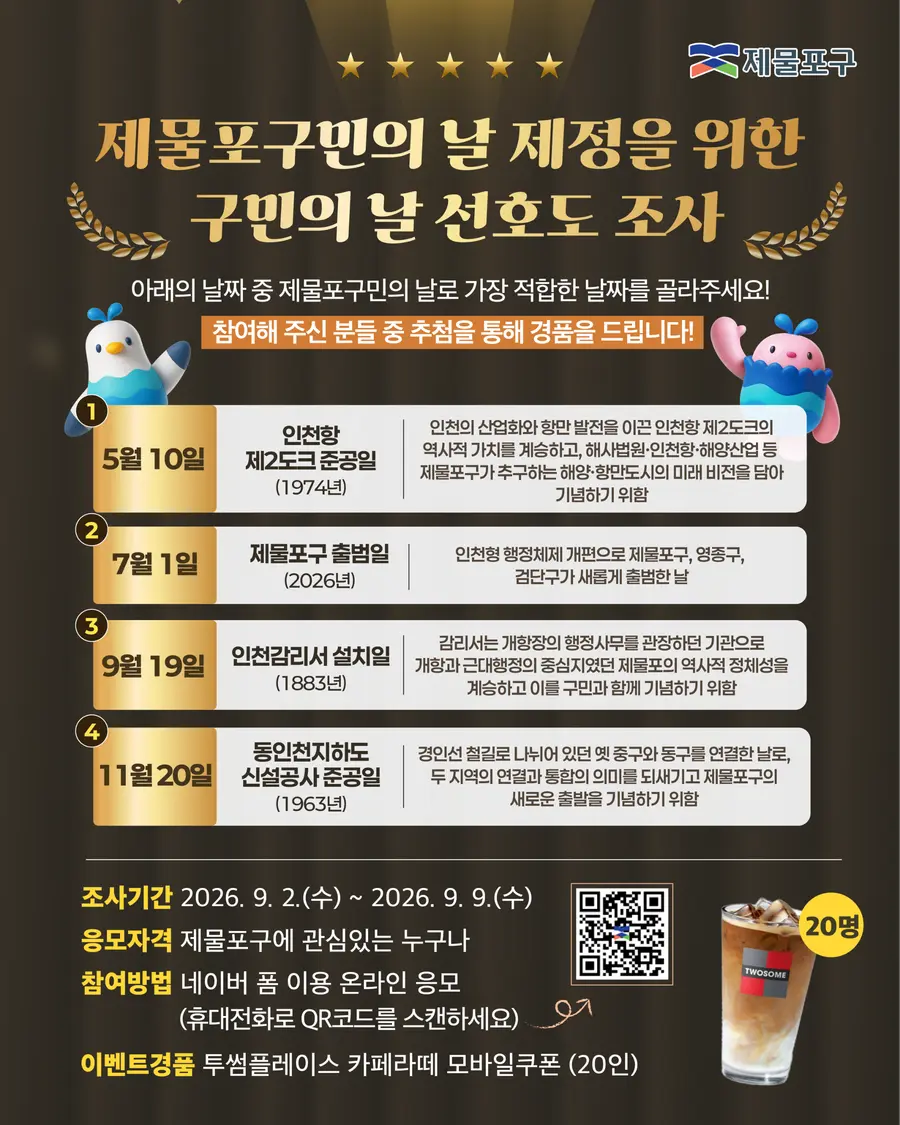 제물포구민의 날 제정을 위한 구민의 날 선호도 조사
