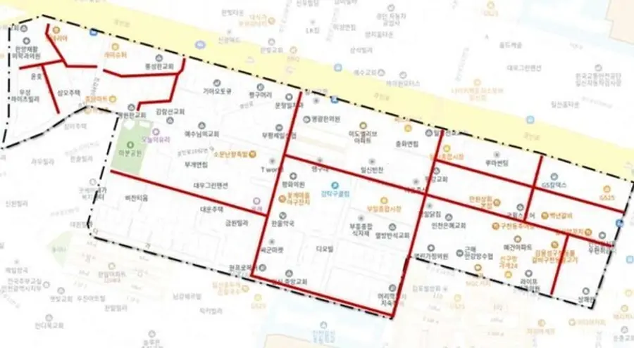 부개·일신지구 뉴빌리지 보행친화 생활가로 조성 사업 위치도