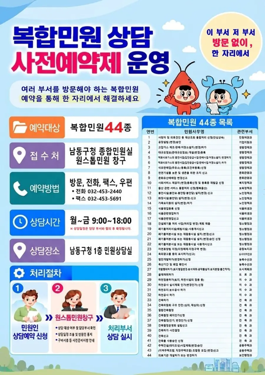 남동구, 복합민원 상담 사전예약제 도입